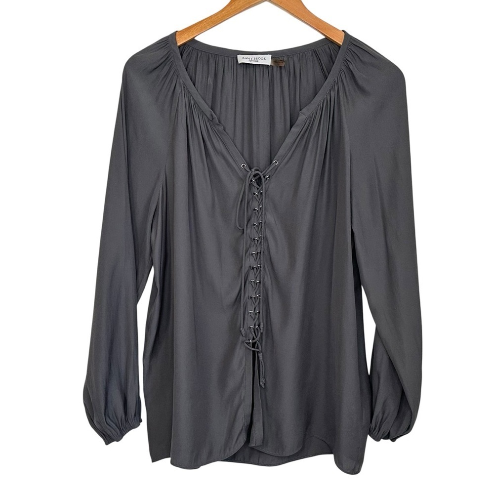 Ramy Brook Womens Long Sleeves Lace Up Blouse Size Medium V Neck Lightweight